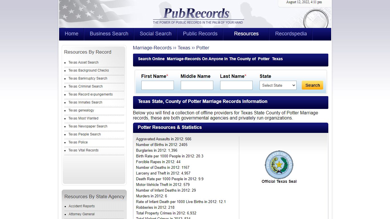 Potter County, Texas Marriage Records