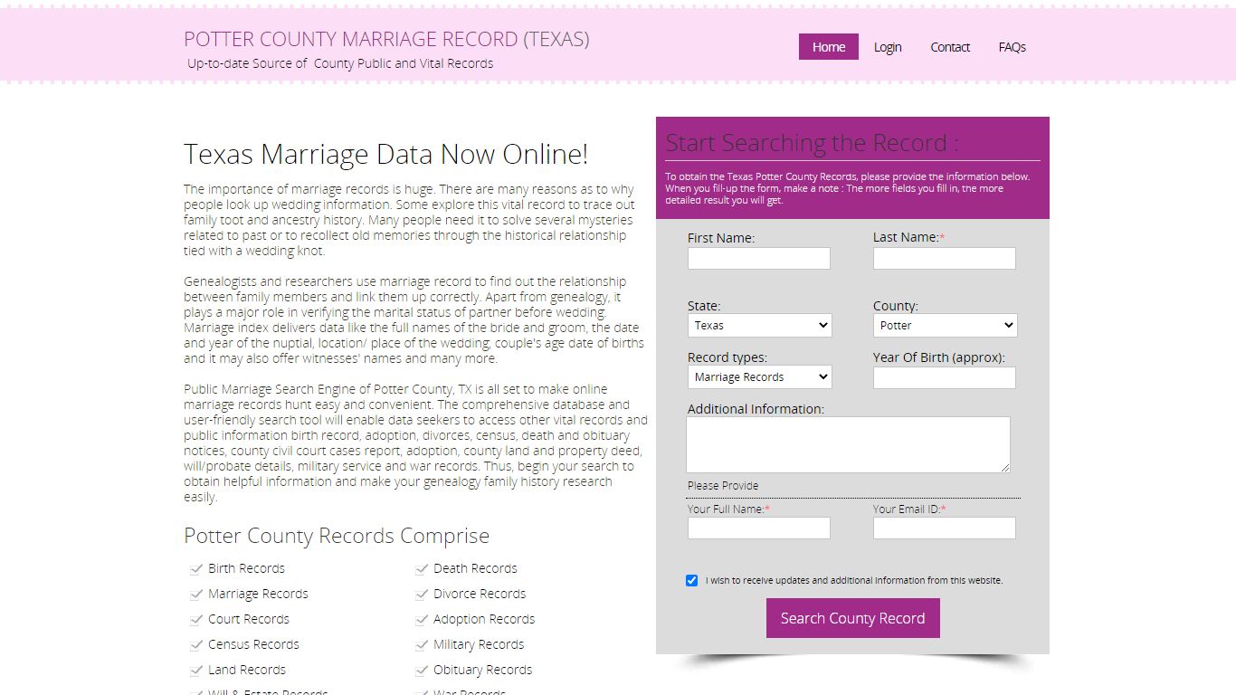 Public Marriage Records - Potter County, Texas