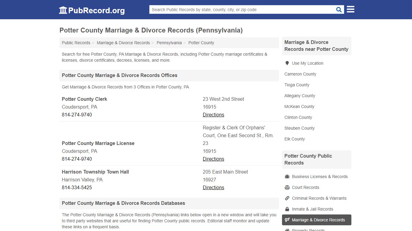 Free Potter County Marriage & Divorce Records ...